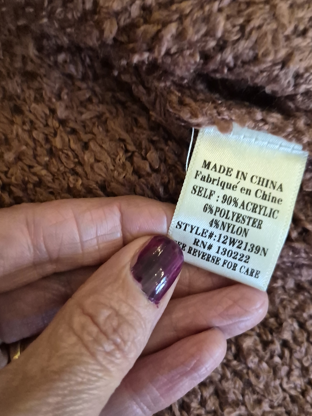 Women's Rust Textured Crewneck Sweater with Pocket - Picture 5 of 11